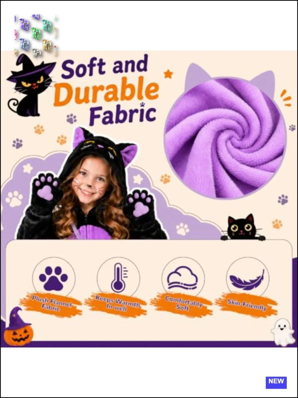 Girls Black Cat Halloween Costume Kids Cosplay Onesie with Candy Purse